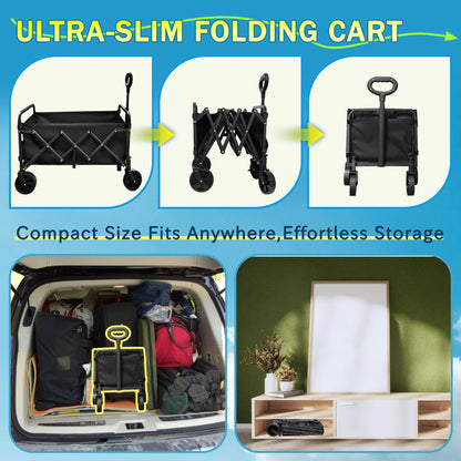 Collapsible Wagon with Wheels, 330 lbs Wagons Carts Foldable Wagon Cart, Carbon Steel Frame Structure, Lightweight Portable Folding Utility Grocery Shopping Cart for Grocery Sports Garden Camping