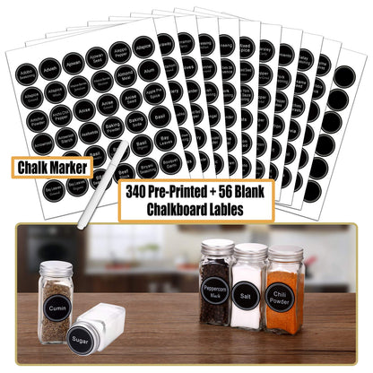SWOMMOLY 48 Glass Spice Jars with 713 Spice Labels, Chalk Marker and Funnel Complete Set. 48 Square Glass Jars 4OZ, Airtight Cap, Pour/sift Shaker Lid