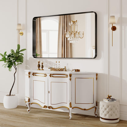 Black Metal Vanity Rounded Rectangle Bathroom Mirrors for Over Sink Wall, 55x30 Inch Large Matte Mirror, Anti-Rust, Modern Decorative for Restroom, Farmhouse