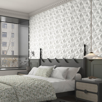 MIX3D 33 Pack 3D Wall Panels, Modern Diamond Textured Design for Interior Wall Decor in Living Room Bedroom Game Room Office Hotel, White, 12'' x 12'' Cover 32 Sq. Ft