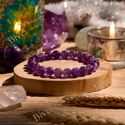 Amethyst - Tranquility - 8mm Beaded Bracelets for Women Handmade Semi Precious Natural Stone Stretch Elastic Jewelry Yoga Protection Gifts