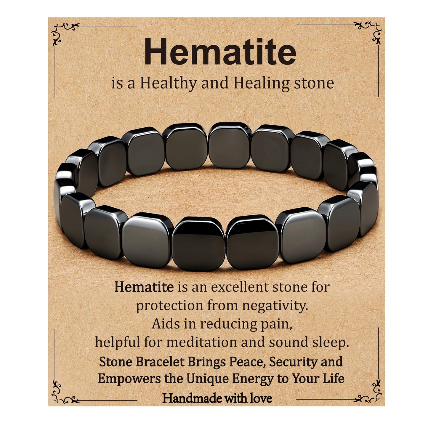 Gnamy Hematite Bracelet for Men, Gifts for Men Him Husband Boyfriend, Natural Hematite Stone Beaded Stretch Healing Bracelets Birthday Inspirational Jewelry Gifts for Man Male