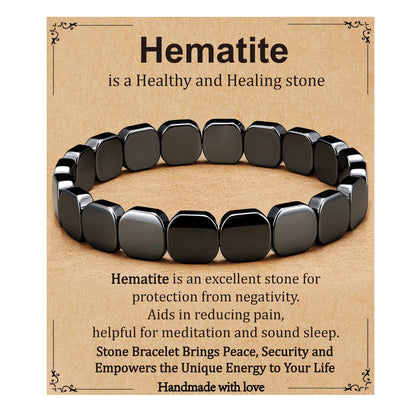 Gnamy Hematite Bracelet for Men, Gifts for Men Him Husband Boyfriend, Natural Hematite Stone Beaded Stretch Healing Bracelets Birthday Inspirational Jewelry Gifts for Man Male