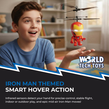 World Tech Toys Marvel Iron Man Big Head Helicopter Toy – Motion Sensored Flying Toy for Kids – Marvel Licensed – Kids Ages 6+