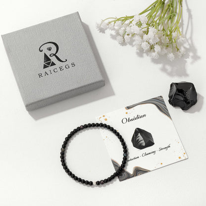 Raicegs 4MM Obsidian Beaded Bracelets Healing Crystal Bracelet for Women Men Natural Stone Handmade Stretch Bracelet Reiki Spiritual Jewelry