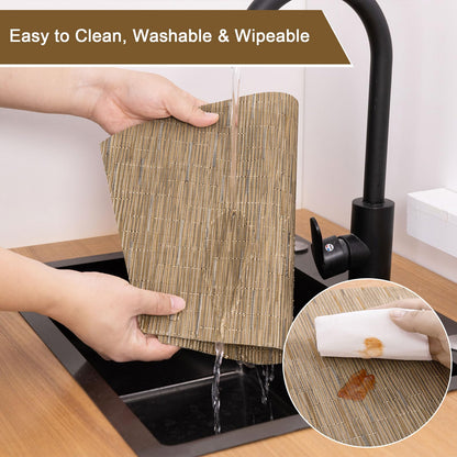SHACOS Wedge Shape Placemats Set of 4 Woven Vinyl Placemat for Round Table Curved Place Mats Wipe Clean Kitchen Dining Table Mats (4, Tan)