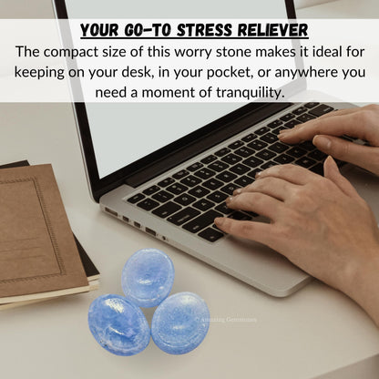 Amazing Gemstone Blue Calcite Worry Stone Crystals and Healing Stones - Worry Stones for Stress Relief Gifts - Piedra Crystal Fidget for Meditation - Unique Stocking Stuffers and Birthday Gifts