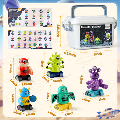 Haoshoon Magnetic Robot Building Toys for Kids 3-8, STEM Magnetic Monster Set, DIY Stacking Robots with Storage Box, Ideal Birthday for Boys Girls Age 3 4 5 6 7 8