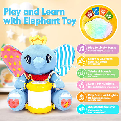 Hodurgyi Baby Toys 6-12 Months, Elephant Musical Plush with Lights, ABCs, Animal Sounds, Numbers, Infant Early Learning Toy,Christmas Birthday Gifts for 6+ Month Boys &Girls