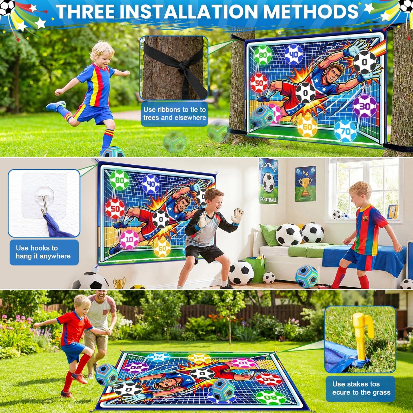 WUPIOS Upgraded Toy Soccer Game Set for Kids, Indoor Outdoor Backyard Toss Soccer Goal Game with 2 Balls, 1 Flannel Target, Soccer Toys for Boys and Girls 3-5 6-8 8-12 Years Old Kids Birthday