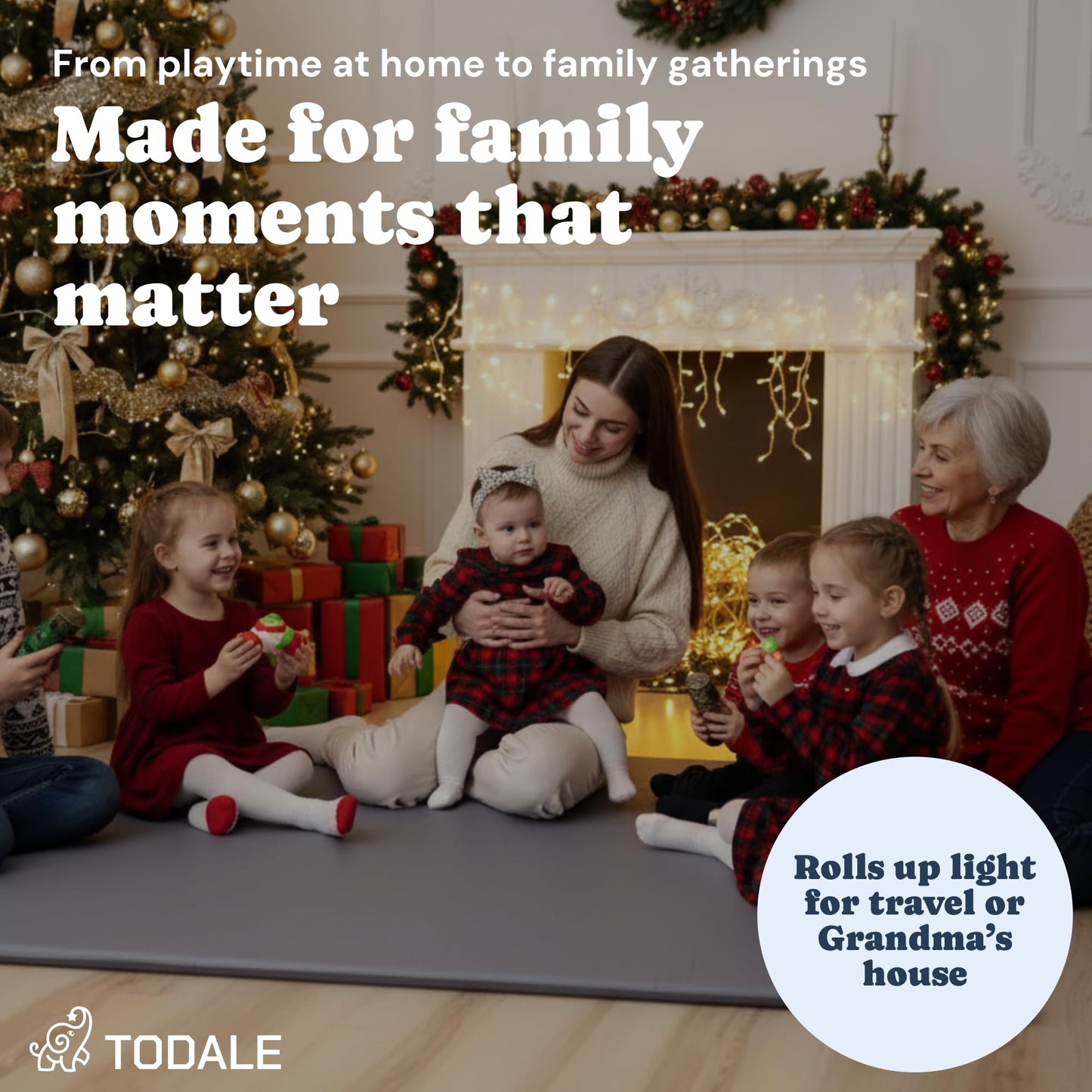 Todale Baby Play Mat, 50 x 50 Inches - Self-Inflating Foldable Foam Play Mat for Babies - Waterproof, Portable Floor Cushion for Playpen, Tummy Time & Christmas Gift Holiday Present Newborn Shower Toddler's Birthday.