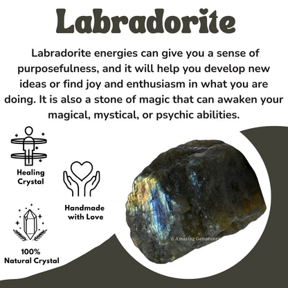 Amazing Gemstone Labradorite Raw Crystals and Healing Stones, Natural Rocks for Tumbling and DIY Raw Stones and Crystals (1 Piece)