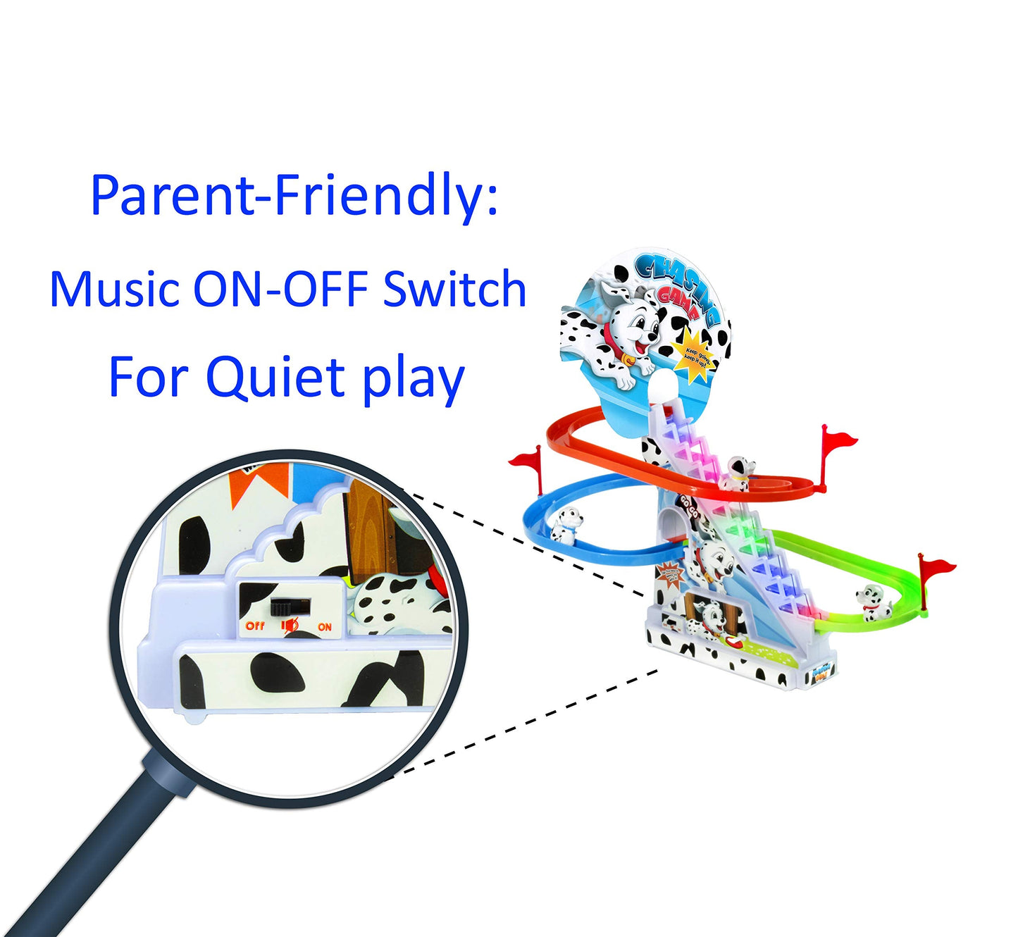 Dalmatian Puppy Slide Toy Set: Playful Stair Climbing Puppies for Chase Fun with Sliding Tracks, Music On/Off Switch for Quiet Play | Interactive Puppy Toy for Kids Toddlers Boys & Girls