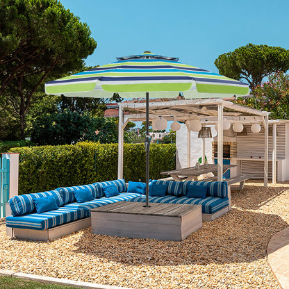 JEAREY 9' 2-Tiers Patio Umbrellas Outdoor Market Table Umbrella w/Push Button Tilt/Crank, 8 Sturdy Ribs, UV Protection Waterproof Sunproof(Bold Blue-Green Stripe)