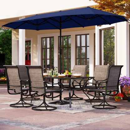 PHI VILLA 13ft Outdoor Market Umbrella Double-Sided Twin Large Patio Umbrella with Crank, Navy Blue
