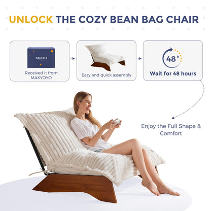MAXYOYO Adjustable Living Room Chair, 3-Position Bean Bag Chair with Removable Cover, Upholstered Accent Chair with Frame, Soft Reclining Lounge for Bedroom, Apartment, Office, Beige