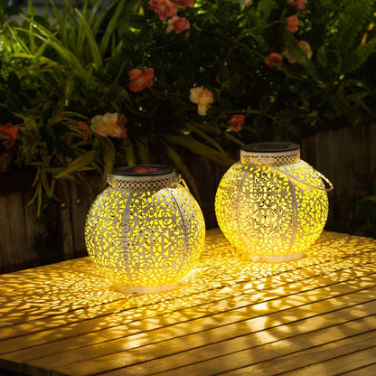 TAKE ME 2 Packs White Solar Lanterns Outdoor Waterproof Garden Laterns Metal Retro Lights for Mothers Gifts Mom Wife Grandma Birthday Gifts (White Set of 2)