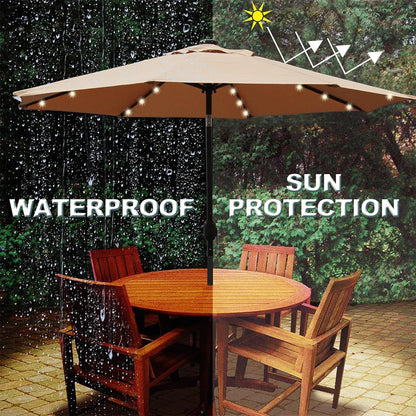 Blissun 9 ft Solar Umbrella, 32 LED Lighted Patio Umbrella, Table Market Umbrella, Outdoor Umbrella for Garden, Deck, Backyard, Pool and Beach (Tan)
