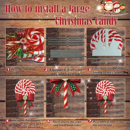 BoGlowHaven Outdoor Christmas Decorations Jumbo 24 Inch Lollipop Yard Signs 5ct with 20 Stakes 10 Fiberglass and 10 Metal Waterproof Holiday Christmas Decorations for and Garden Waterproof