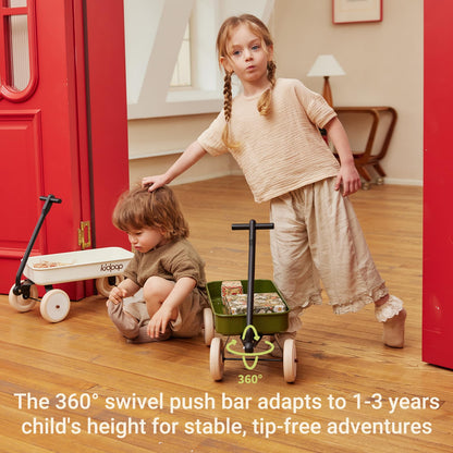 Kidpop Pula-Mini First Wagon for Toddlers, 4-Wheel Baby Pull Toy Cart for Kids Ages 1-3, Indoor & Outdoor Push Walker Toy, Ideal 1 Year Old Birthday Gifts (Green)