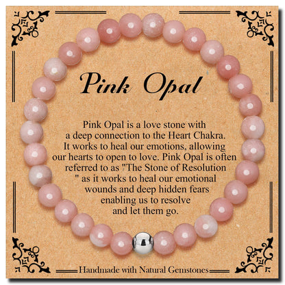 BONNY BOXX 6mm Natural Stretch Pink Opal Bracelet for Unisex, Handmade Elastic Healing Crystal Gemstone Bracelet Yoga Stress Relief Gift for Men Women