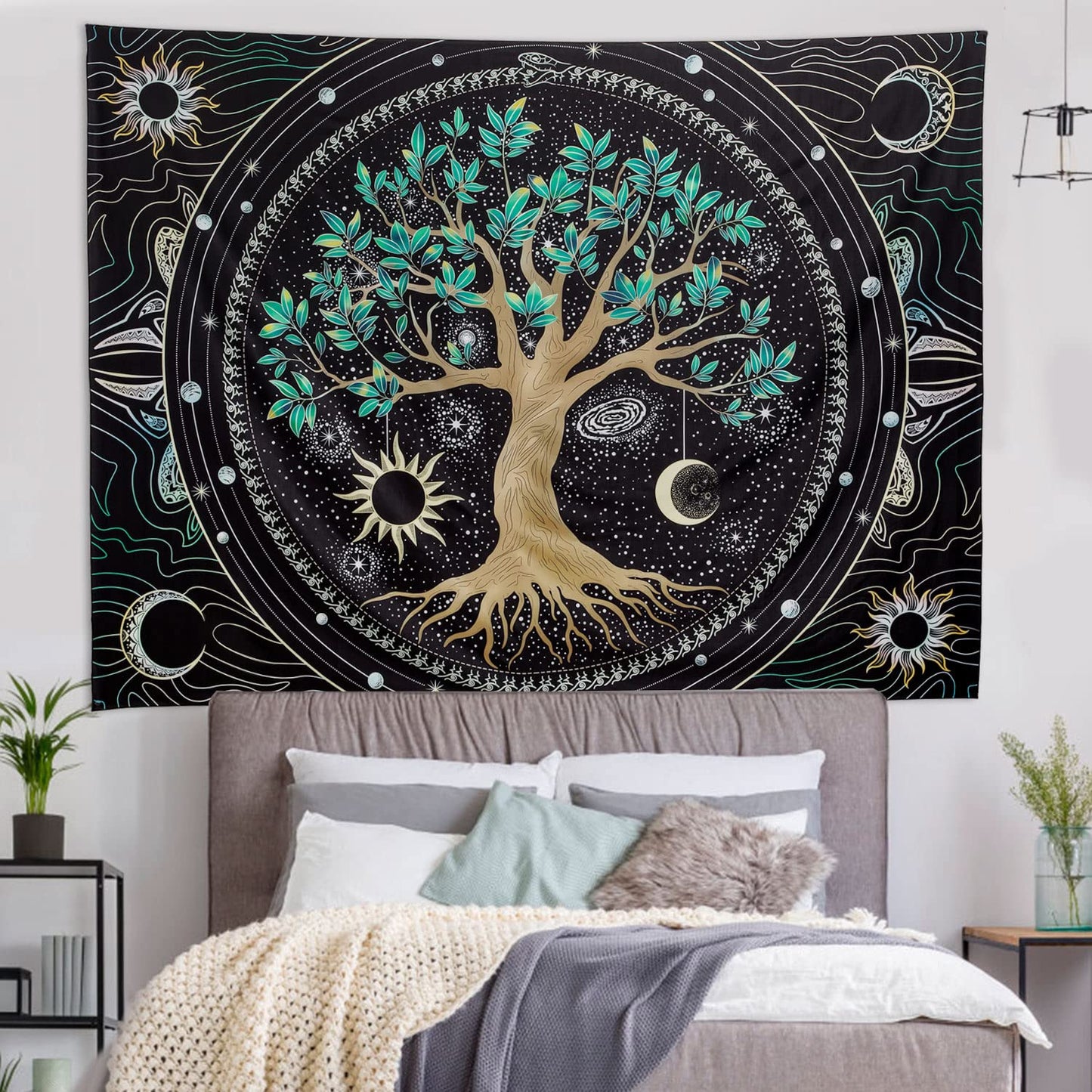 FLY SPRAY Tree of Life Tapestry Aesthetic Trippy Tapestries Wall Tapestry's Large Hippie Sun Moon Space Tapestrys Forest Wall Hanging Decor Green Nature Home Talestry for Bedroom,Living Room,Ceiling