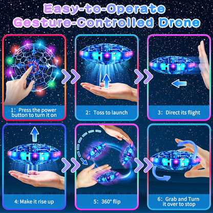 Vantexi Drone for Kids, 2026 Upgrade Flying Toys with LED, Hover Boomerang Mini Drone, Hand Operated UFO Flying Orb Ball, Christmas Birthday Gifts for 6 7 8 9 10 11 12+ Boys Indoor Outdoor (Blue)