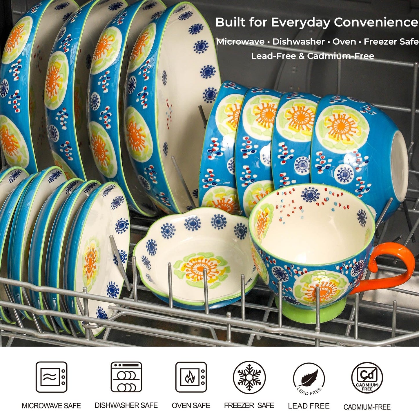 UniqueLife Hand-Painted 6 Inch Dessert Plates Set of 6, Ceramic Appetizer Snack Salad Plates, Microwave Dishwasher Oven Safe Small Plates for Cake Bread Fruit, Gift-Ready - Ocean Blue