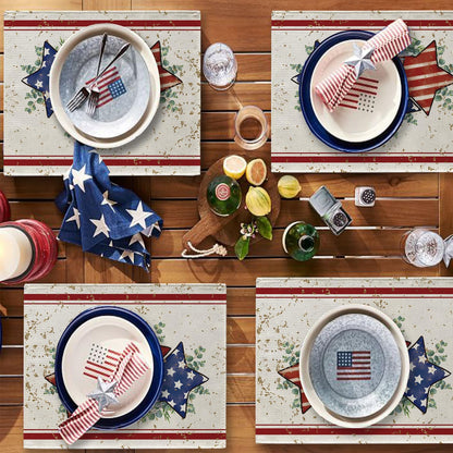 GPGHE 4th of July Placemats Set of 4 America Flag Stars Stripe 12x18 Inch Burlap Table Mats Patriotic Memorial Day Independence Day Seasonal Holiday Kitchen Dining Home Outdoor Party Table Decoration