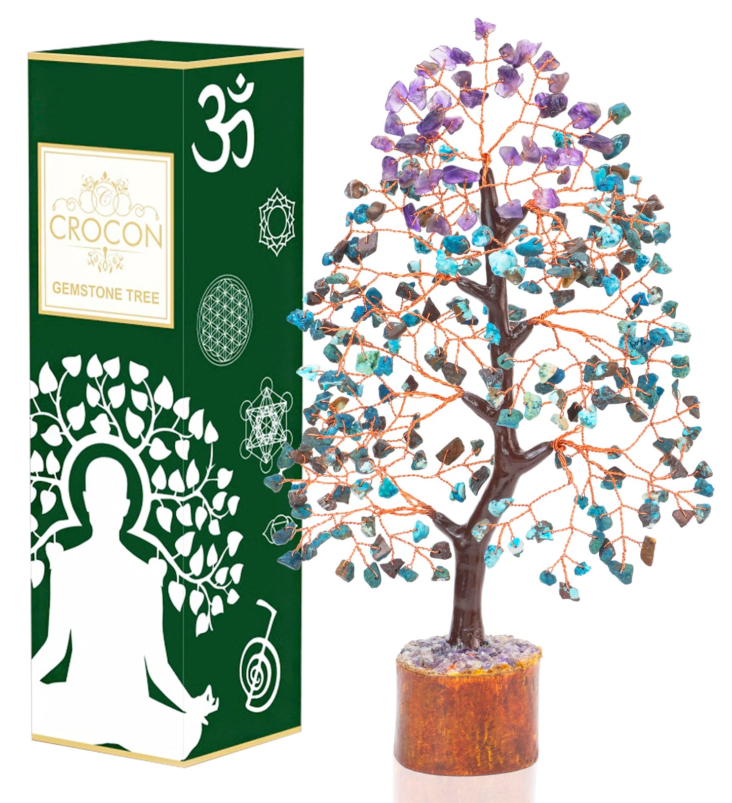 Crocon® Amethyst & Turquoise Gemstone Tree, Crystal Tree of Life, Feng Shui Bonsai, Money Tree, Healing Tree Home Decoration, Good Luck Figurine, Gem Tree for Positive Energy, Chakra Tree of Life Gift