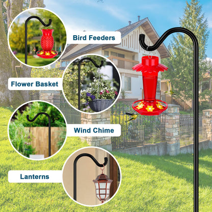 Gtongoko Shepherds Hook for Outdoor, 92 Inch Bird Feeder Pole with 7 Prongs Base, 3/4 Inch Thick Heavy Duty Adjustable Garden Hook for Hanging Plant, Hummingbird Feeder, Lantern, 1 Pack