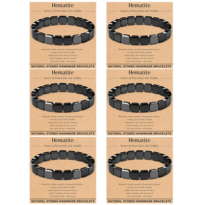 FINZOR 6Pcs Hematite Bracelet for Men Large Size Natural Stones Handmade Bracelets - Reignites Masculine Energy Male Healing Beaded Bracelets for Men Inspirational Easter Gifts A