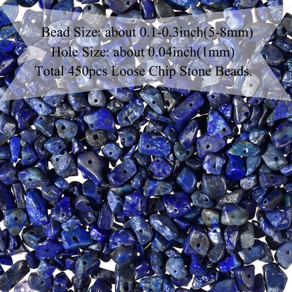 Natural Chip Stone Beads 450pcs Lapis Lazuli Chips 5-8mm Genuine Real Irregular Healing Crystal Rocks Hole Drilled DIY Loose Gemstone Beads for Jewelry Making Bracelet Earrings Necklace Crafting