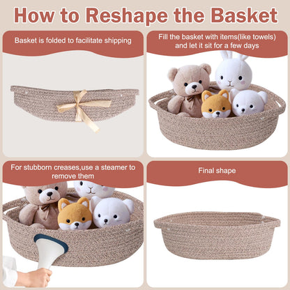 LWYMX Basket for Gifts Empty, Small Woven Basket with Bags and Ribbons, Baby Toy Baskets with Handles, Wicker Storage Bin for Baby Showers or Pet Toy (Brown, 1 Pack (12"x 8"x 3.74"))