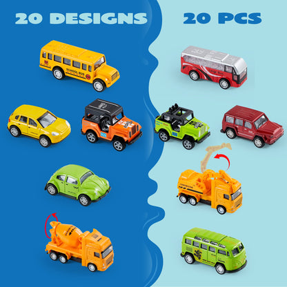 JOYIN 20PCS Die Cast Pull Back Cars, Metal Toy Cars, Car Toys Bulk, Vehicle Set for Toddlers, Kids Party Favors, Cake Toppers, Stocking Stuffers, Race Cars Toys for Boys