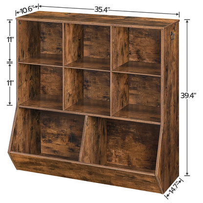 HOOBRO Kids Bookshelf, Toy Storage Cabinet, Kids Toy Organizer, 8 Cubicles, Bookcase Footboard, Bookshelf for Kids, for Playroom, Bedroom, Nursery, School, Rustic Brown FG35CW01G1