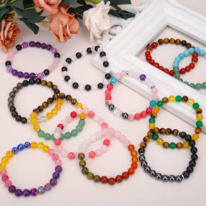 BONNY BOXX Mixed 8mm Natural Stone Bracelet for Courage, Handmade Stretch Carnelian Tiger Eye Bracelet Adjustable Crystal Healing Jewelry for Unisex Spiritual Gift