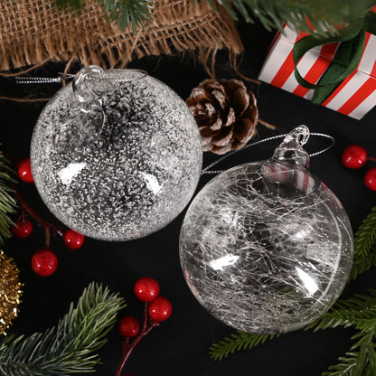 2 Pcs Glass Christmas Ball Ornaments Bulk 4 Inch Christmas Tree Ornaments Large Clear Glass Snowflake Dots Hanging Ball Decorations for Trees Xmas Party Home Decor