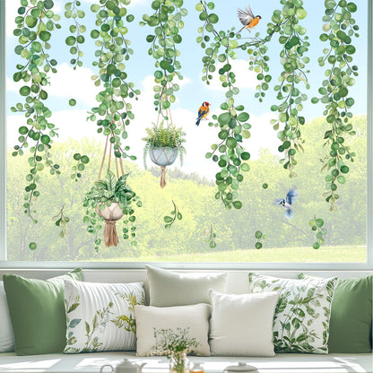 decalmile Spring Hanging Vine Double Sided Window Clings Green Leaves Plants Window Decals Anti-Collision Glass Window Doors Window Stickers