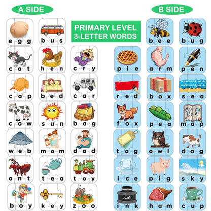 80 Words Self-Correcting Spelling Puzzles, Double-Sided Three and Four Letter Words with Matching Images, Perfect for Kids Age 3+ Year Old