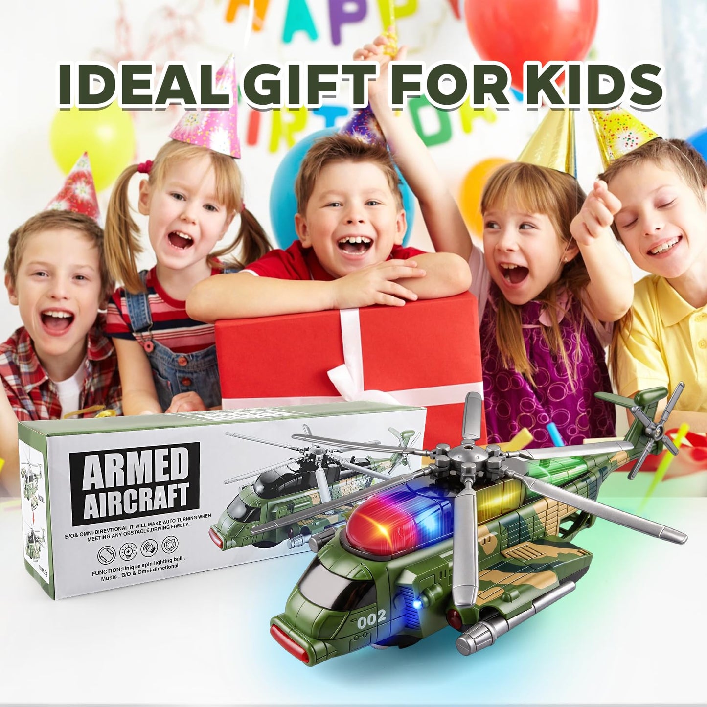 victob Helicopter Military Toy - Airplane with Lights and Music, Bump and Go Airplane Toys for Toddlers Boys Girls 3 4 5 6 7 8 Years Old, Easter Birthday Gift Toy for Kids