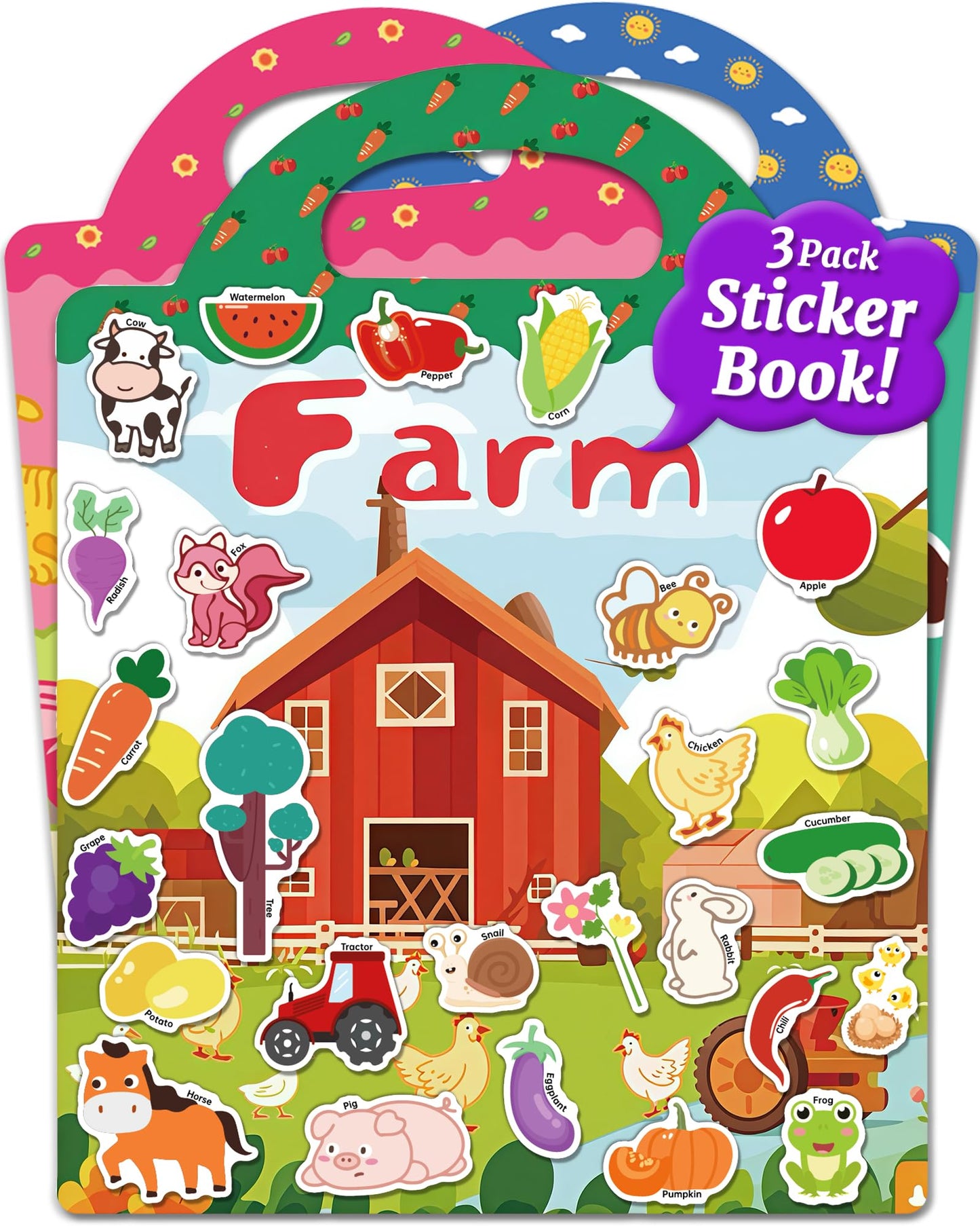 Benresive Reusable Sticker Book for Toddlers, Stickers for Kids, Travel Toys for Arts & Crafts Activities, Birthday Gift for Boys & Girls, Farm, Animal and Season Themes