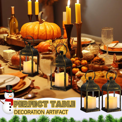 Kittmip 12 Set 10 Inch Bronze Decorative Candle Lanterns Bulk Lanterns Centerpiece with LED Flameless Candle Indoor Outdoor Battery Powered Hanging Lights for Wedding Mother Day Party Decoration