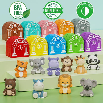 Learning Toy for Toddlers 1 2 3 Year Old, Montessori Educational Counting, Matching & Sorting Sensory Toys, 10 Safari Animals & 10 Zoos, Birthday Easter Gift for Baby Boy Girl Age 12-18 Months