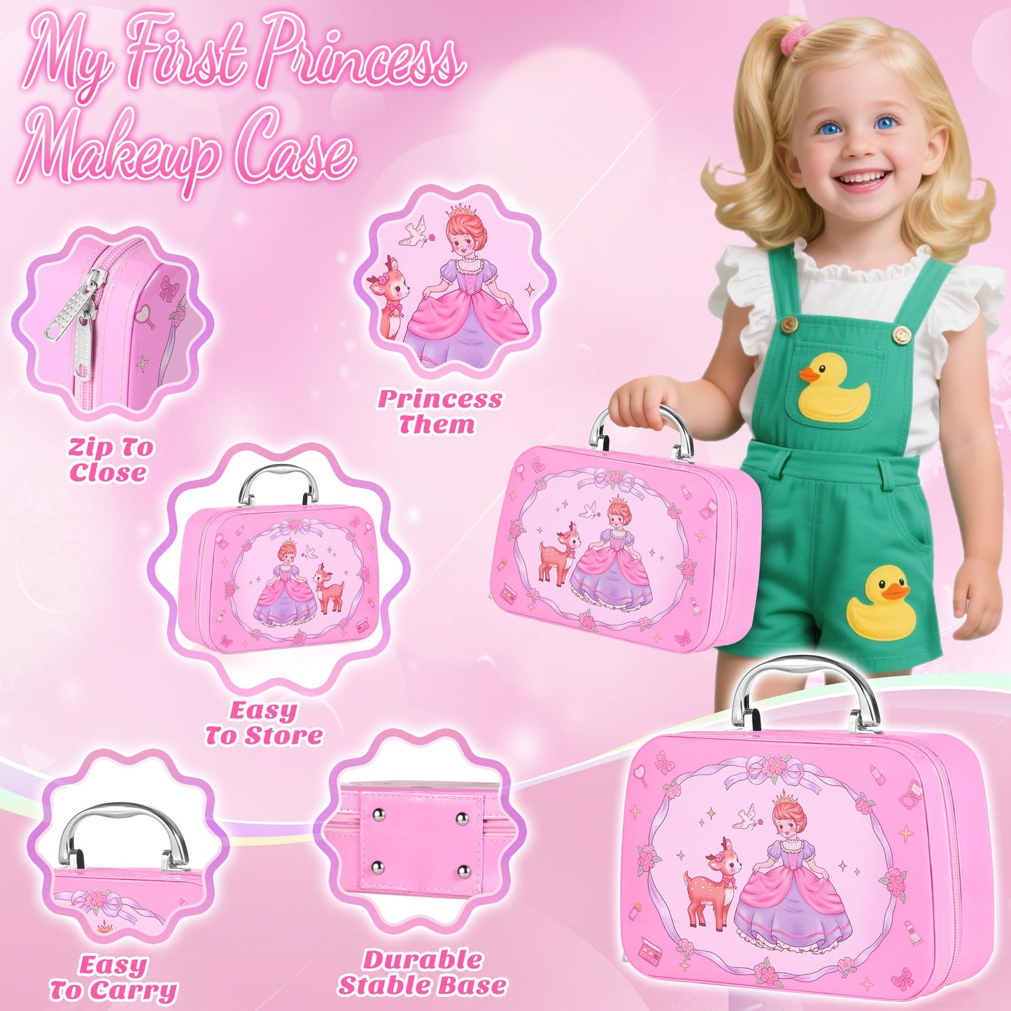Pretend Makeup for Toddlers, Toy Play Makeup Set for Kids 3-5, Toddler Makeup Kit Pretend, Fake Makeup for Kids, Princess Toddler Toys for Girls, Gifts Toys for 3 4 5+ Year Old Girls(Not Real Makeup)