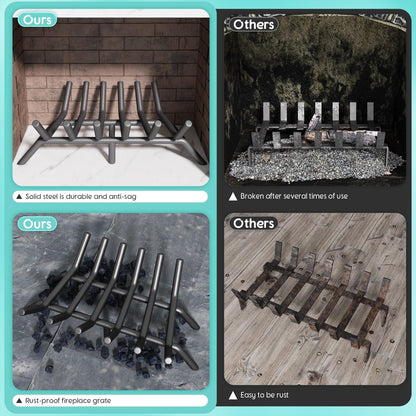 jkxoo 17-Inch Fireplace Grate, Heavy Duty 6-Bar Log Rack Holder Made of Solid Round Steel for Indoor/Outdoor Fire Pits, Wood Stoves & Kindling Tools
