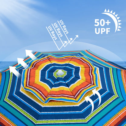 AMMSUN Beach Umbrellas for Sand Heavy Duty Wind Portable, 6.5ft Outdoor Umbrella with Sand Anchor and UV Protection, Parasols Includes Carry Bag for Beach, Patio, and Garden, Yellow Stripes