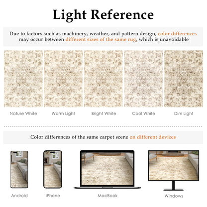 WondRg 8x10 Washable Neutral Area Rug Beige Vintage Living Room Bedroom Carpet Non-Slip Soft Low Pile Farmhouse Indoor Large Throw Rug for Dining Room Office