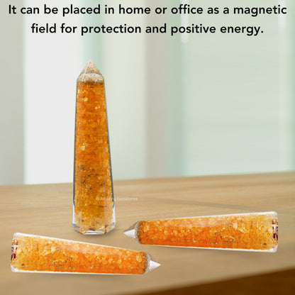 Amazing Gemstone Citrine Orgonite Orgone Crystal Towers - Large 4.5" Orgonite Crystal Wand Obelisk Tower Point for Meditation, Crystals and Healing Stones Gift and Protection