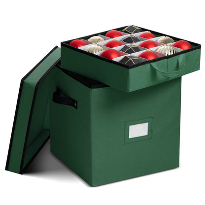 Zober Christmas Ornament Storage Box - Stores 64 Ornaments - Non-Woven, Tear- Proof Christmas Ornament Storage Containers - 3 Inch Cube Compartments - Green